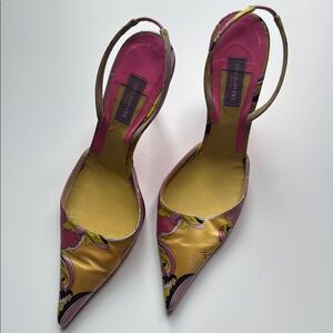 Emilio Pucci Pink and Yellow Slingback Heels